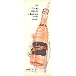 1956 Nesbitt's Orange Soda Pop Vintage Print Ad Clear Bottle Woman's Hand 50s